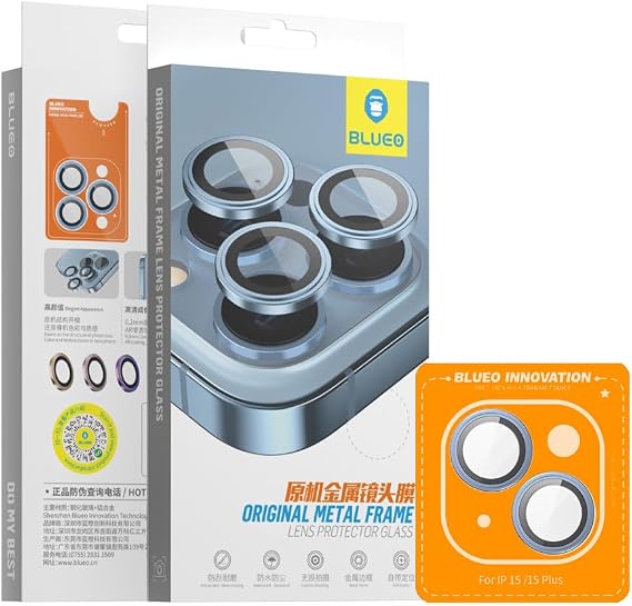 Blueo-Iphone 15/15 Plus Uyumlu Mavi Orijinal Metal Çerçeve Kamera Lens Koruyucu