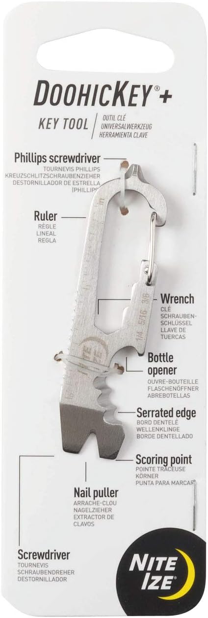 NITEIZE NITEIZE Doohicky Fish Key Tool Multi-Tool, Multi-Function Tool with S-Shaped Carabiner, Small Keychain, Bottle Opener, Screwdriver, Silver