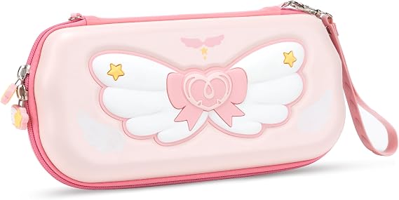 GeekShare Cute Pink Hard Shell Case Compatible with Nintendo Switch/Switch OLED, Anti-Fall Waterproof Large Capacity Traval Carry Case fit Switch Console & Game Accessories - Star Wing
