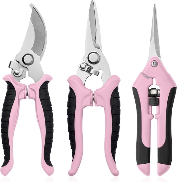 Garden Pruning Shears 3 Pack Gardening Shears Garden Scissors Stainless Steel Plant Flower Scissors (Pink)