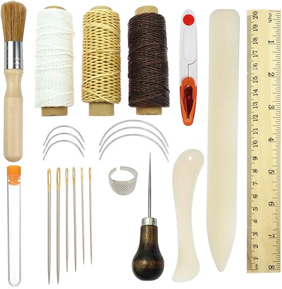 Jodsen Bookbinding Tools Kits, Premium Sewing Tools for Leather,Handmade Books and Paper DIY Bookblind Set, Including Sewing Needles/Waxed Thread/Awl and So On Like Main Picture (23 PCS),beige