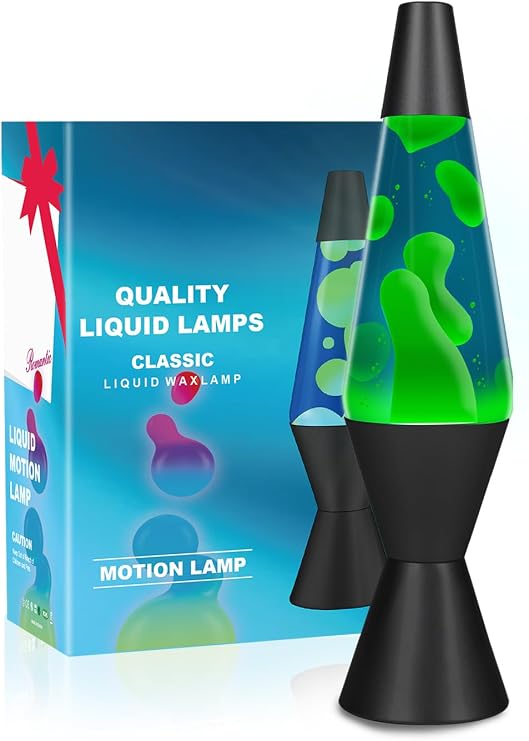 AONESY Liquid Motion Lamps for Adults Kids, 14.5'' Lamp Light Blue Liquid & Yellow Wax Retro Astro Lamp for Home Decoration Beautiful Light Gift for Christmas Birthday-Black Bottle
