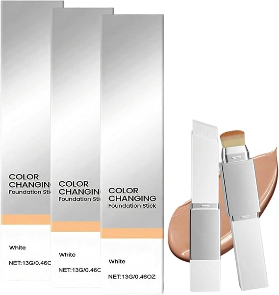 Color Changing Foundation Stick, 2-in-1 Dual Head Cover Cream with Brush, Medium to Full Coverage Dewy Finish, Hydrating Lightweight, Blur Pores Even Skin Tone for All Skin Types (dark skin color**3)