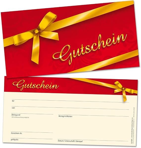 50 Customers Gift Vouchers Festive Red with Gold Ribbon