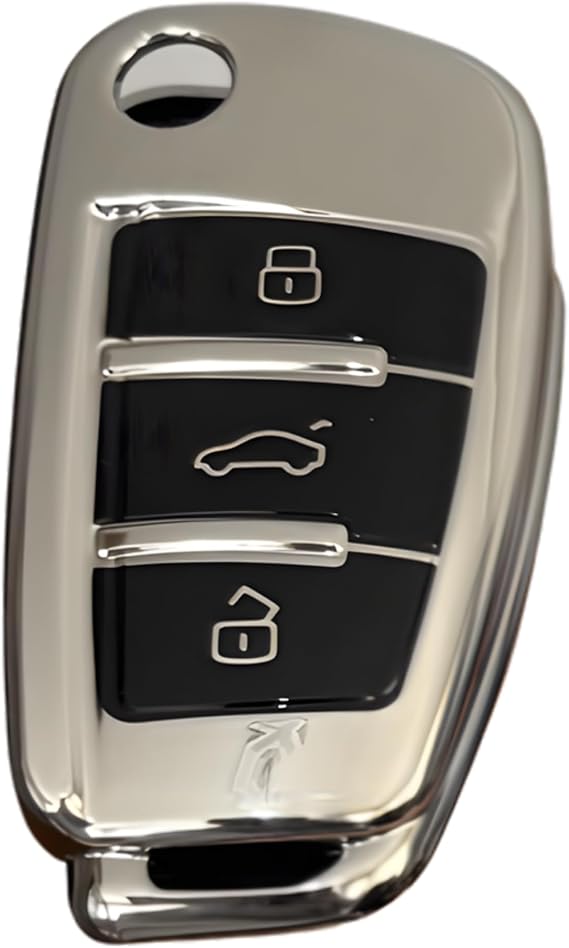 AutoHan Keys Audi A1, A3, A4, A5, A6, A7, Q3, Q5, Q7 ile Uyumlu Nano Anahtar Koruma Kılıfı, Krom