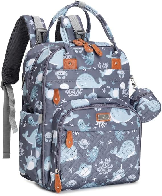 BabbleRoo Multifunctional Baby Changing Backpack Bag Casual Nappy Travel Bag Large Capacity with Changing Mat & Dummy Holder