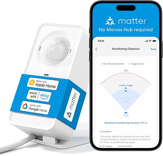 Meross MS600 Matter Smart Presence Sensor, Smart Motion Sensor with Cable