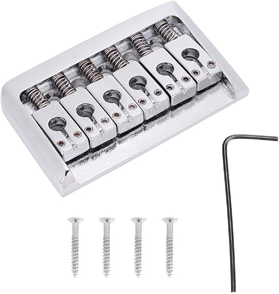 Guitar Bridge, Metal 6 Strings Fixed Hardtail Guitar Bridge Saddle with 4Pcs Screws for Electric Guitar(Silver)