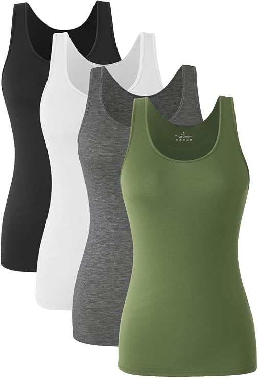 Knuffnee Damen Stretch Unterhemd Basic Tank Tops Workout Unterhemden Tops 4er Pack
