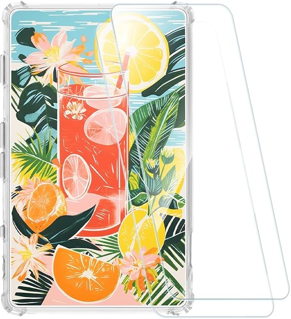 Print Case + 2 Piece Tempered Glass Film Compatible with Xteink X4, Shock Absorbing Soft Cover HD Clear Summer Time