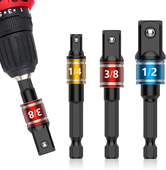 Impact Grade Socket Adapter Set, Extension Bit 1/4, 3/8, 1/2 Wrenches Drill Bit Hex Adapters High Speed Nut Drill for Cordless Drills Screwdrivers DIY Tools for Men Mechanics Handymen Gift Ideas