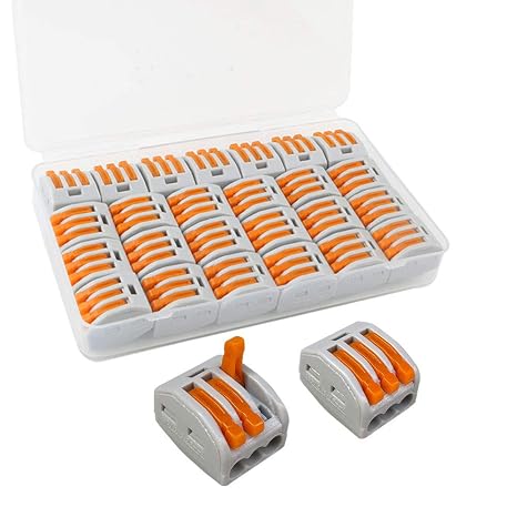 25Pcs Premium PCT-213 Lever-Nut Wire Connectors, 3 Port Conductor Compact Wire Connectors, Quick Splicing Connector Cable Clamp Terminal Block Spring Connector