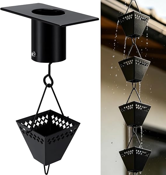 8.5ft Square Rain Chains for Gutters Outside with Adapter 16 Cups