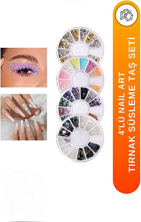 Fontenay Tırnak Süsleme Taşı, 4'lü Nail Art Seti, Renkli