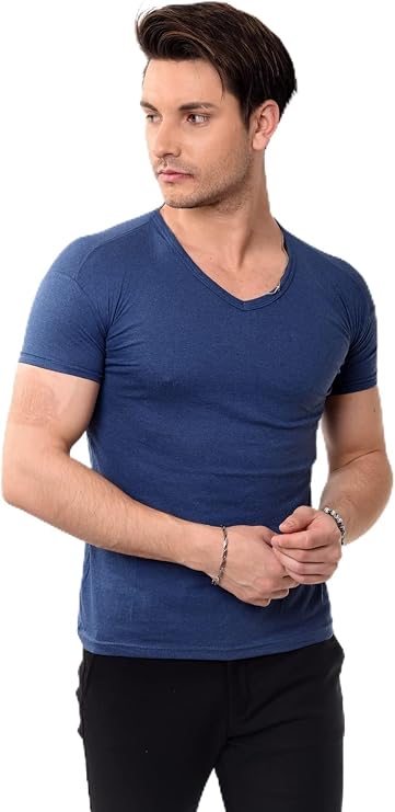 V Yaka Basic Slim Fit Erkek Tişört T-Shirt