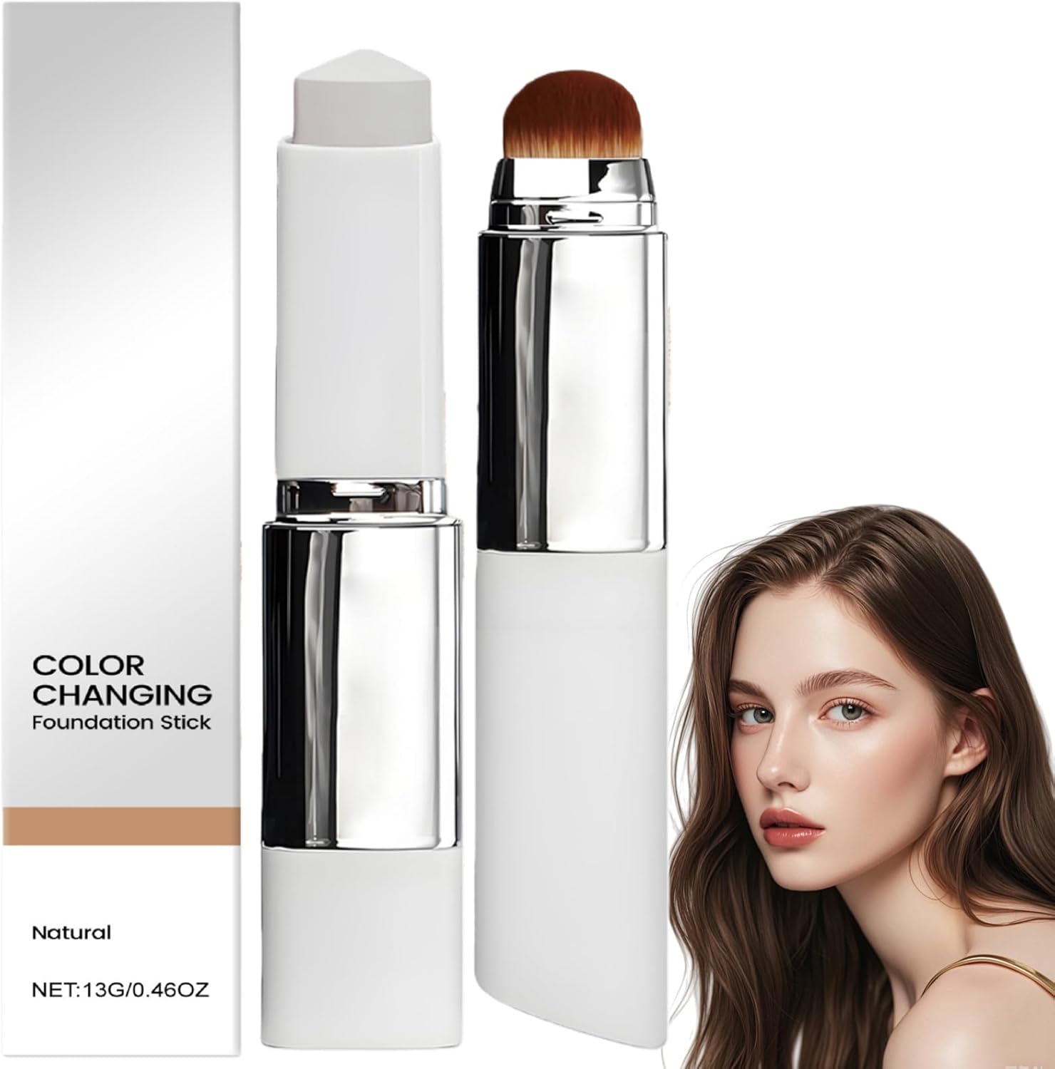 2-in-1 Colour Changing Foundation Stick, Full Coverage Foundation & Skin Tint,Hydrating Liquid Founda/tion Makeup with Brush for Buildable Face Fo/undation,Suitable for All Skin Types #Natural