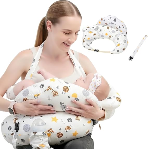 Nursing Pillow, Breastfeeding Pillows with Adjustable Waist Belt And Safety Fence, 3 in 1 Multifunctional Breast Feeding pillow Baby, Removable Cotton Cover Pregnancy pillow Gifts for Moms