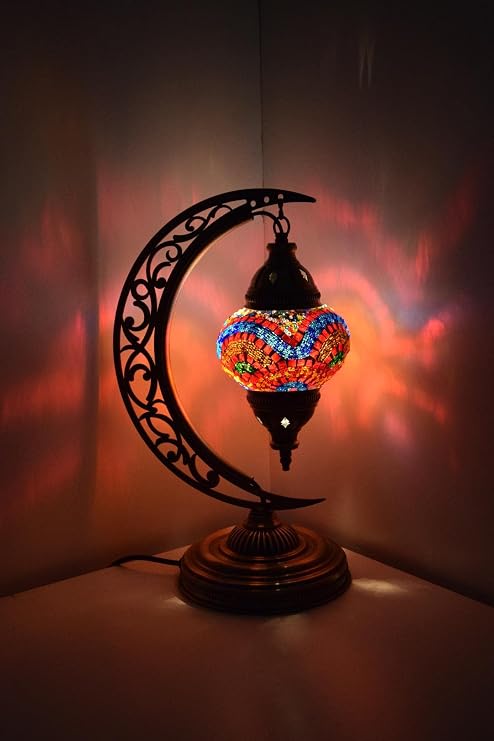 Mozaik Masa Lambası Hilal,Türk Yapımı Masa Lambası Yarım Ay, Mozaik Masa Lambası, Model14