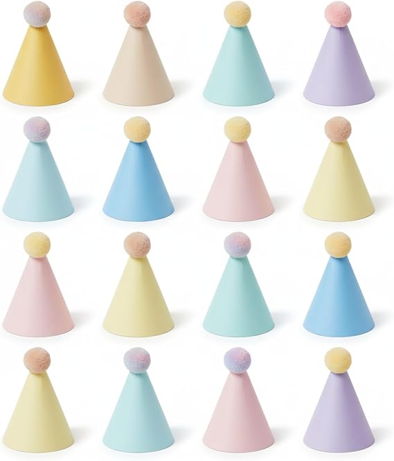 Cone Birthday Party Hats for Adults, Multicolor, 16 Pcs
