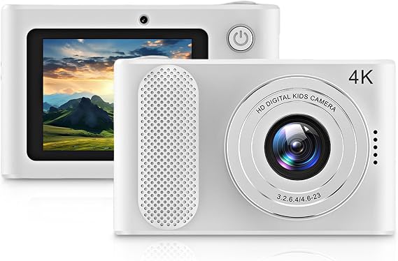 Digital Camera, 4K Kids Camera HD 48MP 8X Zoom Digital Video Camera with 2.4in Screen, Compact Small Camera for Travel Photography Vlogging (White)