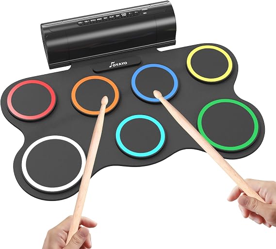 Electronic Drums 7 Pads Foldable Electronic Drum Kit with Drumsticks and Dual Speakers Colour Portable Electric Drum Set for Children Beginners Birthday and Gift