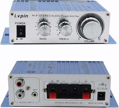 Mini Stereo Amplifier, Audio Stereo Hi-Fi Power Amplifier, 12V Audio Amplifier,Music Streaming Amp for Speaker PC TV Cell Phone Car Vehicl, (With out Power supply）