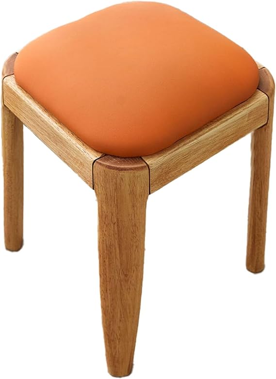 Modern Vanity Stool, Multifunctional Makeup Stool with Soft Padded Seat for Makeup for Living Room, Bedroom,Orange-Wood Color