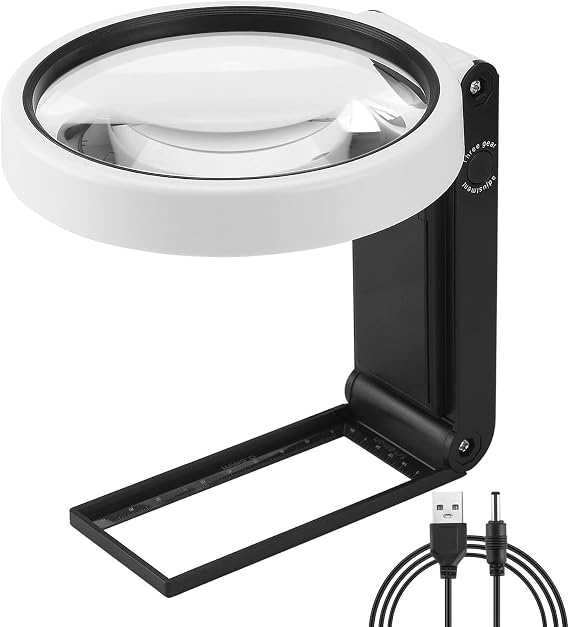 Large 4.35in Magnifying Glass 10X 30X with Light and Stand