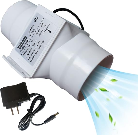 3 Inch Duct Strong wind speed Fan Variable Inline Exhaust Blower 12V Extractor 47Cfm Powerful Silent Filter Bo For Hydroponics Home Use (Color:NO Adjustable Speed,Size 6w)
