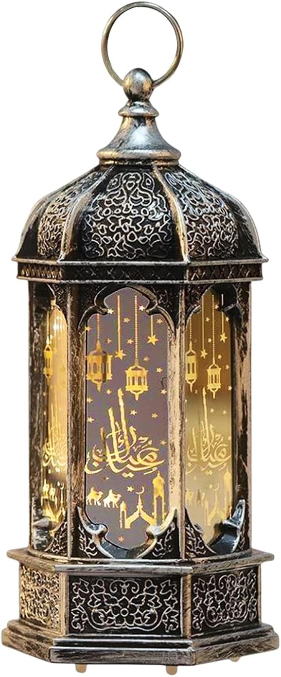 Ramadan Decorations Lantern, Eid Decorations Lights, Cute Hanging Ramadan LampsHoliday Lighting Wrought Iron Night Light, Ramadan Eid Decorations Ornament for Indoor Home Party (Silver) [Energy Class A+++]