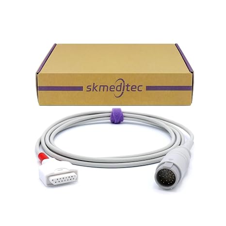 skmeditec 7.2FT SpO2 Adapter Cable Compatible with Schiller PHPhilips Monitors for Masimo SpO2 Module, Reusable SpO2 Sensor Extension Cord with 19-Pin Monitor Connector + M-LNCS Probe Connector