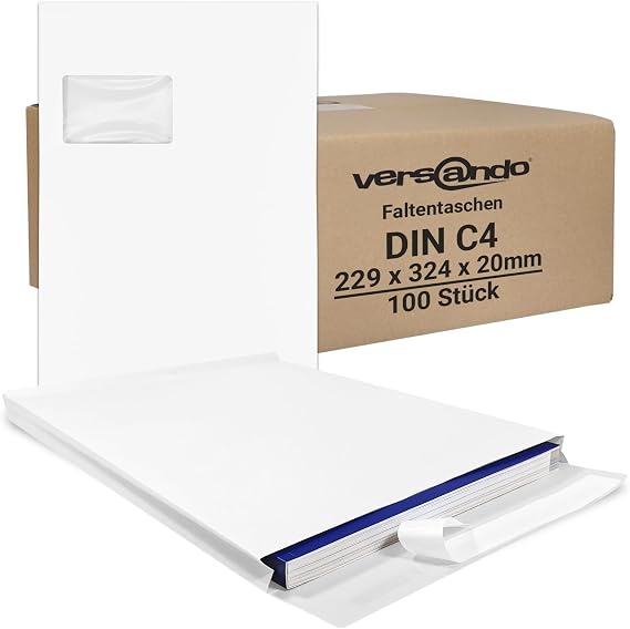 versando 100 x C4 Folding Wallets 2 cm Fold with Window (229 x 324 x 20 mm)