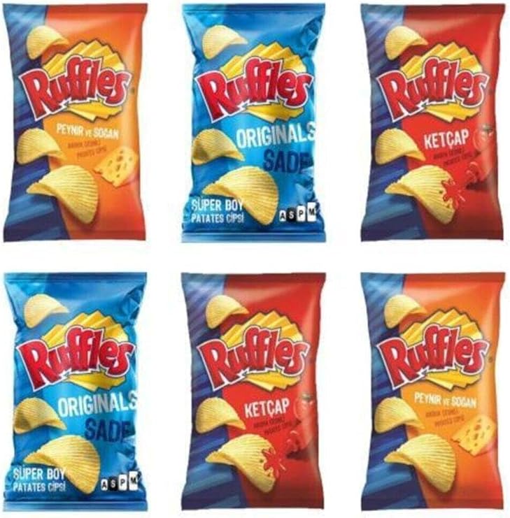 Ruffles Karışık Patates Cipsi, Orijinal Sade, Ketçap, Peynir ve Soğan Aromalı, 6x98 gr