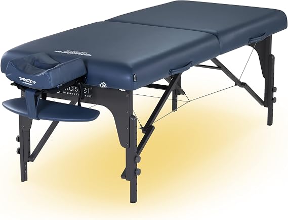 Master Massage Montclair Pro Portable Massage Table Package, Memory Foam Cushioning, Reiki Panels, Shiatsu Cable Release- Tattoo Table, Spa Bed, Facial Bed-71cm (Royal Blue with Ambient Light)