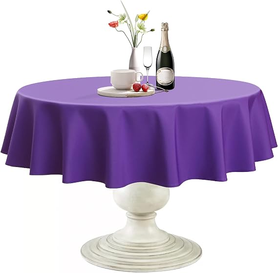 Softalker Round Tablecloth, Waterproof & Stain Resistant Table Cloth Wrinkle Free Fabric Washable 210GSM Polyester Table Cover for Spring/Party/Outdoor - 120 inch,Purple