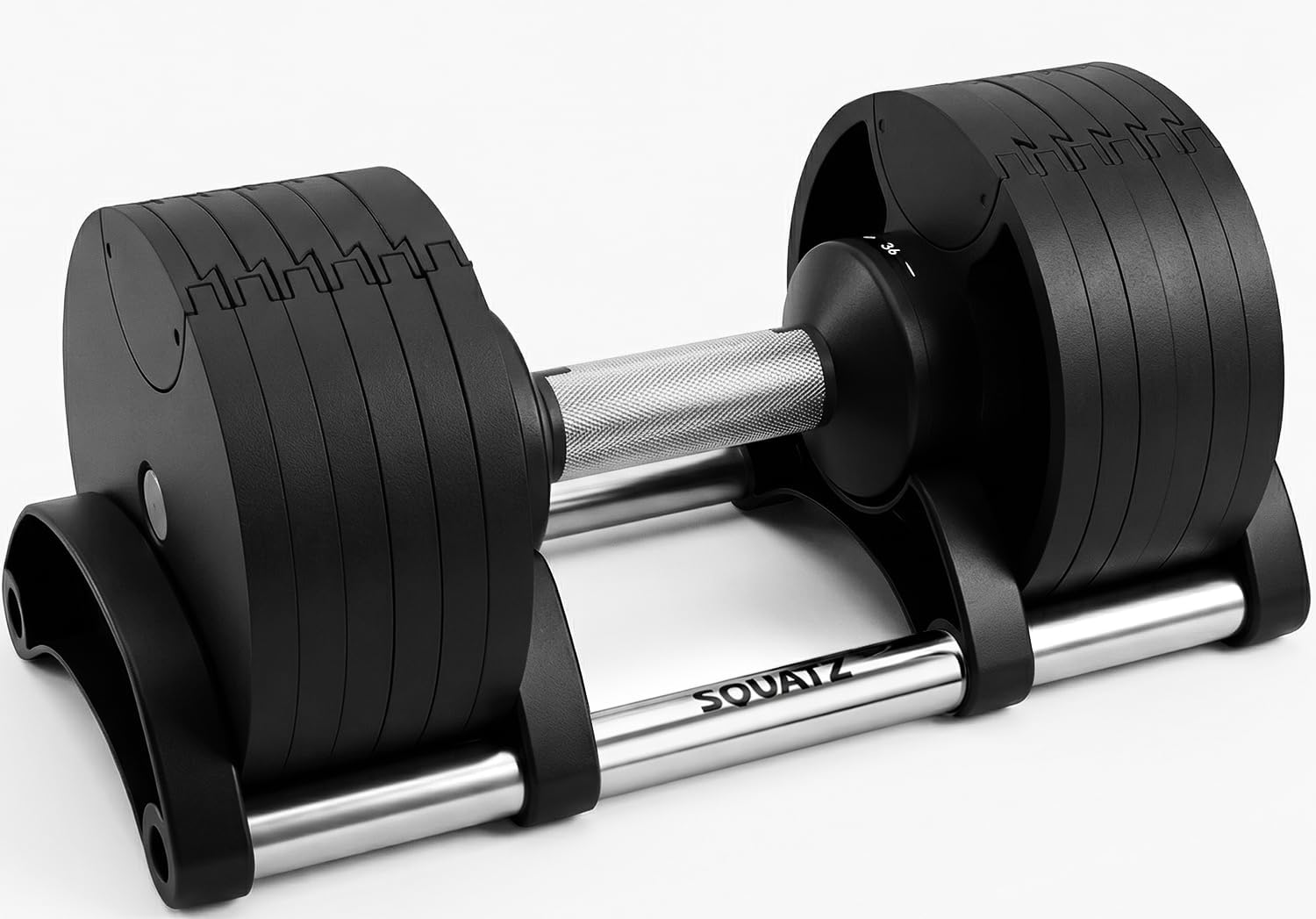SQUATZ Adjustable Dumbbells with Fast Weight Change, Space-Saving Dumbbell Set with Non-Slip Handle, Secure Locking System, Sturdy Plates and Base for Workout