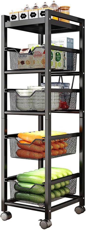NUODWELL Kitchen Storage Trolley Cart, Rotating Storage Rack Cart