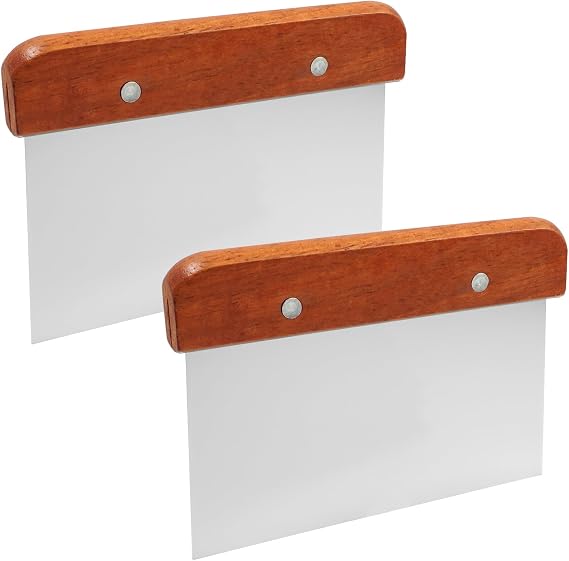 2 Pack Dough Scraper Set Stainless Steel, 15cm Dough Cutter Food Grade Baking Scraper with Wooden Handle, Professional Bench Scraper & Pastry Cutter for Pizza, Bread, Pasta & Cake Dough