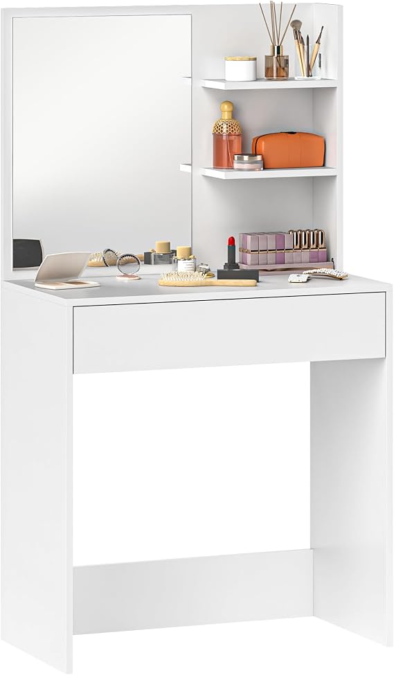 HOMCOM Dressing Table with Mirror, Modern Vanity Desk with Drawer, White
