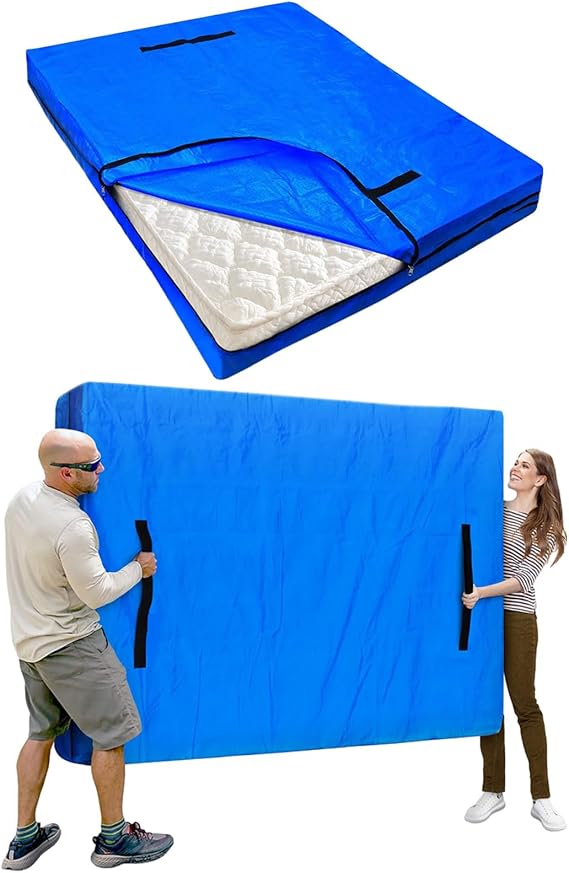 Mattress Cover for Moving and Storage Double Size Mattress Bags with 8 Sturdy Handles Waterproof Mattress Protector Tarp Reusable Mattress Bags for Carrying Household Essentials (195*144*38cm)