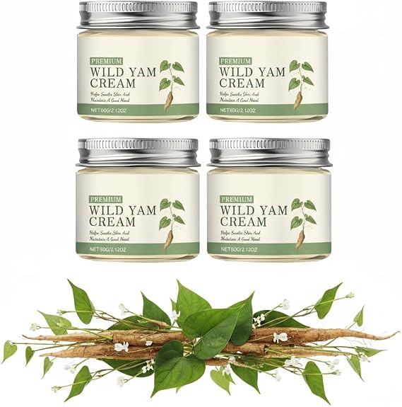 Wild Yam Cream Hormone Balance, Skin Cream Hydrating & Nourishing Moisturiser for All Skin Types, Firm and Nourish the Skin, Estrogen Support, Alleviate Menopause-Related Issues (4PCS)