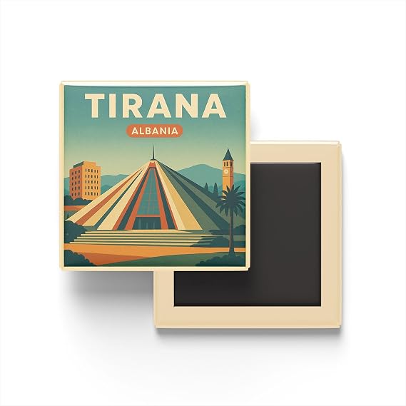 Tiran Arnavutluk - Tiran Piramidi - Baskılı Buzdolap Magneti Kare 9x9 cm