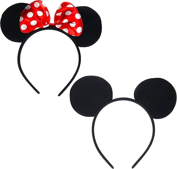 Navoys Black Mouse Ears Headband with Red Polka Dot Bow – Cartoon Fancy Dress Headband, One Size Costume Accessory for Parties & Cosplay