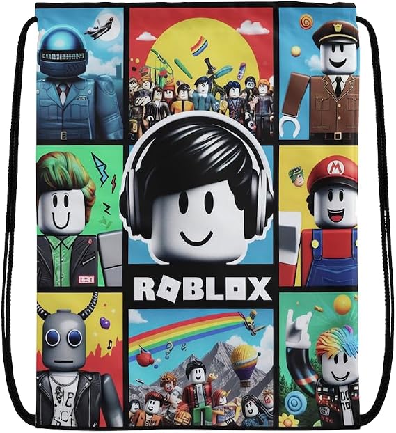 EZB RobIox Drawstring Bag | 36x30cm Midi Sized Backpack | Multi-Use: Sports Kits, PE Kits, Pump, Gym, Lunch, Holiday, Beach | Fun Unique Design | Ro-blox Pop Art Bag