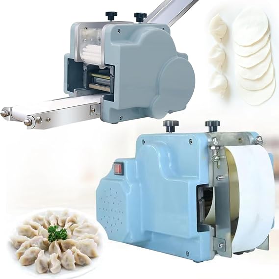 Automatic Dumpling Skin Maker Machine, Commercial Dough Sheeter for Spring Rolls, Pierogi, Ravioli, and Momo, 120W Stainless Steel
