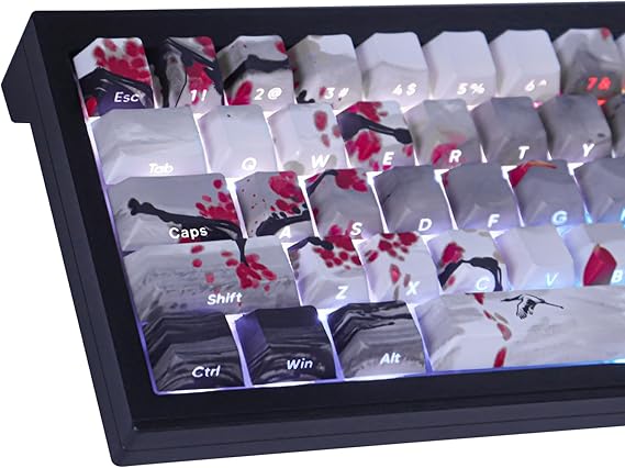 PBT Shine Through Keycaps with Custom Printed Side Letters, 135 Keys for UK ISO Layout, Cherry MX Mechanical Switches (Cherry Profile)