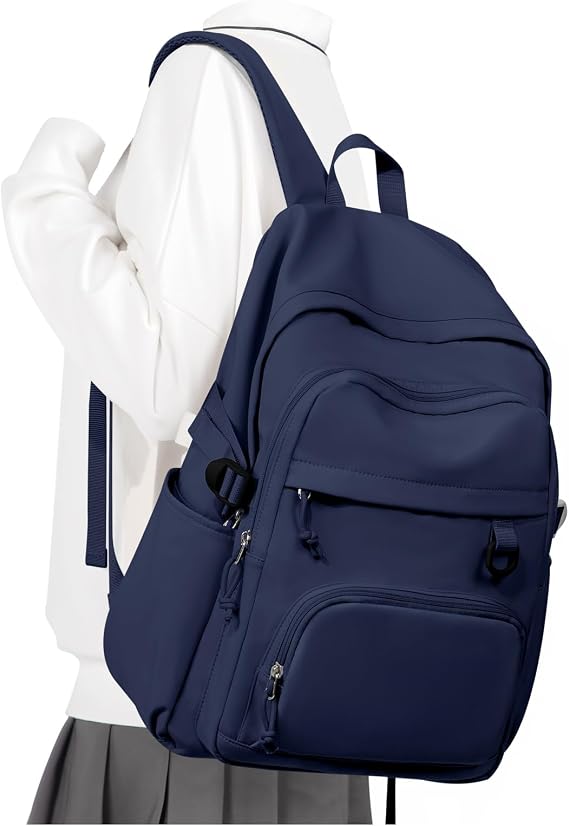 Lightweight School Backpack for Women Men, Cute School Bag for Teens Girls Boys, Casual Multi Pocket Backpack, Waterproof Rucksack Secondary Book Bag(Deep Blue)