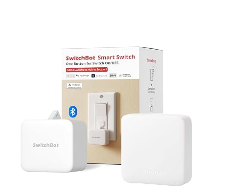 Switchbot Smart Switch Button Pusher (Bluetooth) with Hub Mini Matter – Fingerbot for Rocker Switch/One-Way Buttons, App Timer Control, No Wiring, Voice/Remote Control, White