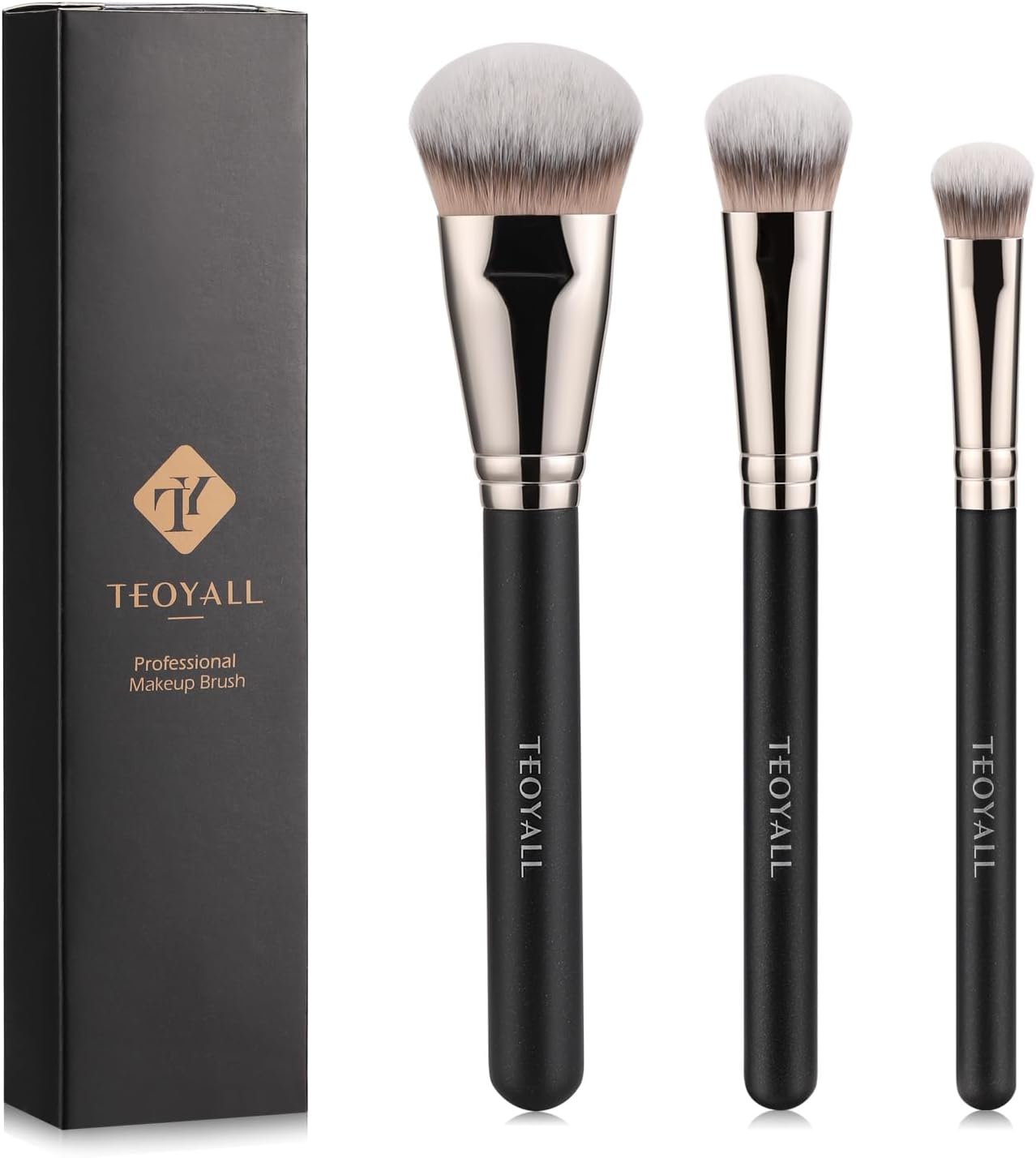 TEOYALL Flat Angled Brushes, Flawless Foundation Brush Under Eye Concealer Brush Bronzer Brush with Liquid Cream Powder
