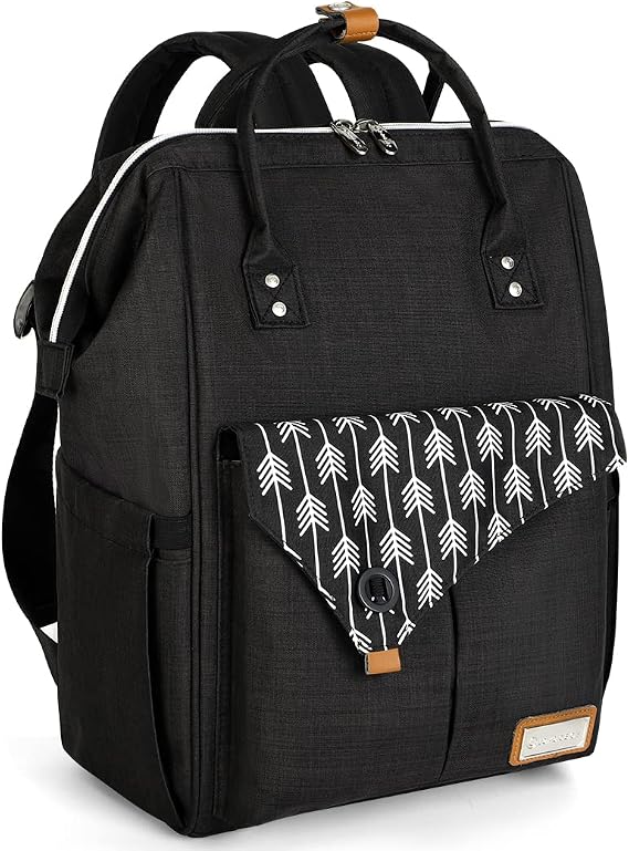 Lekebaby Baby Diaper Bag Large Capacity Waterproof Insulated Travel Backpack with Changing Mat Arrow Design, A01-Black, 26x21x42 cm (Lot de 1), Exquisite